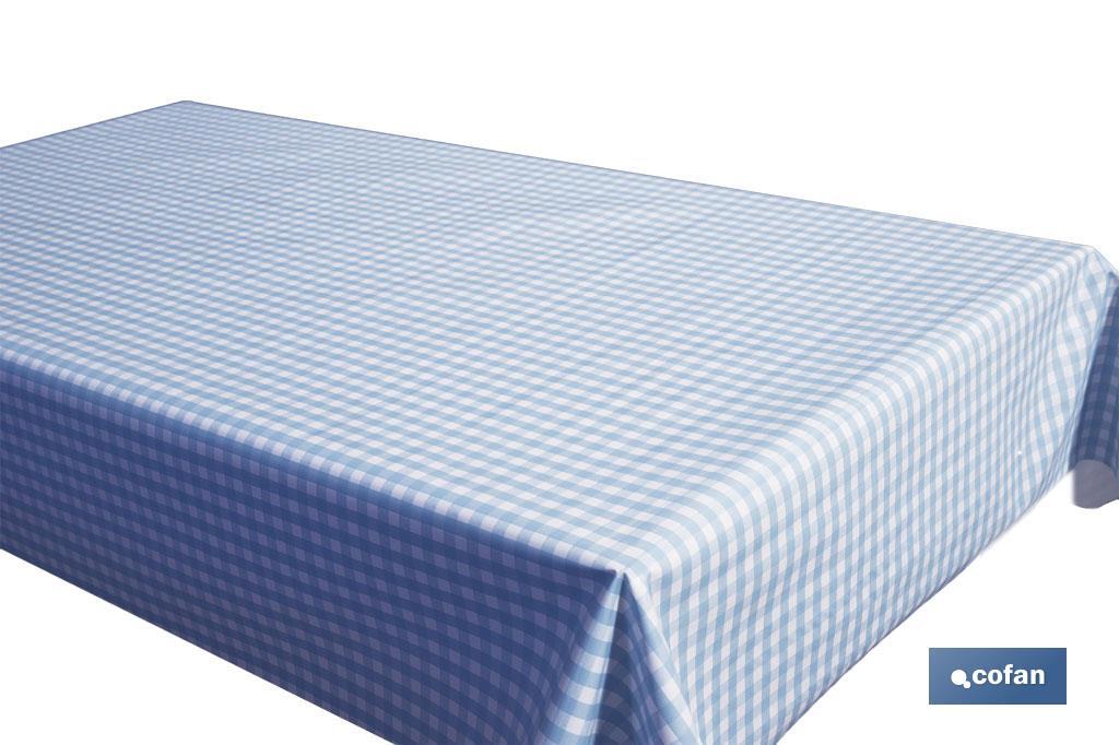 ROLLO DE MANTEL ANTIMANCHAS CUADROS AZULES 1,40 X 20 M
