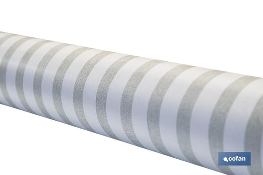ROLLO DE MANTEL ANTIMANCHAS DE RAYAS BEIGE Y BLANCO 1,40 X 20 M
