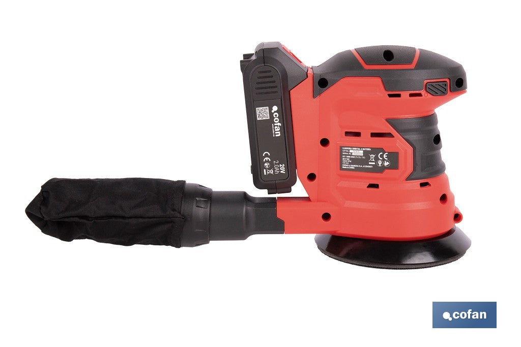 LIJADORA ORBITAL A BATERÍA Li-ion 20 V 125 MM 10000 RPM