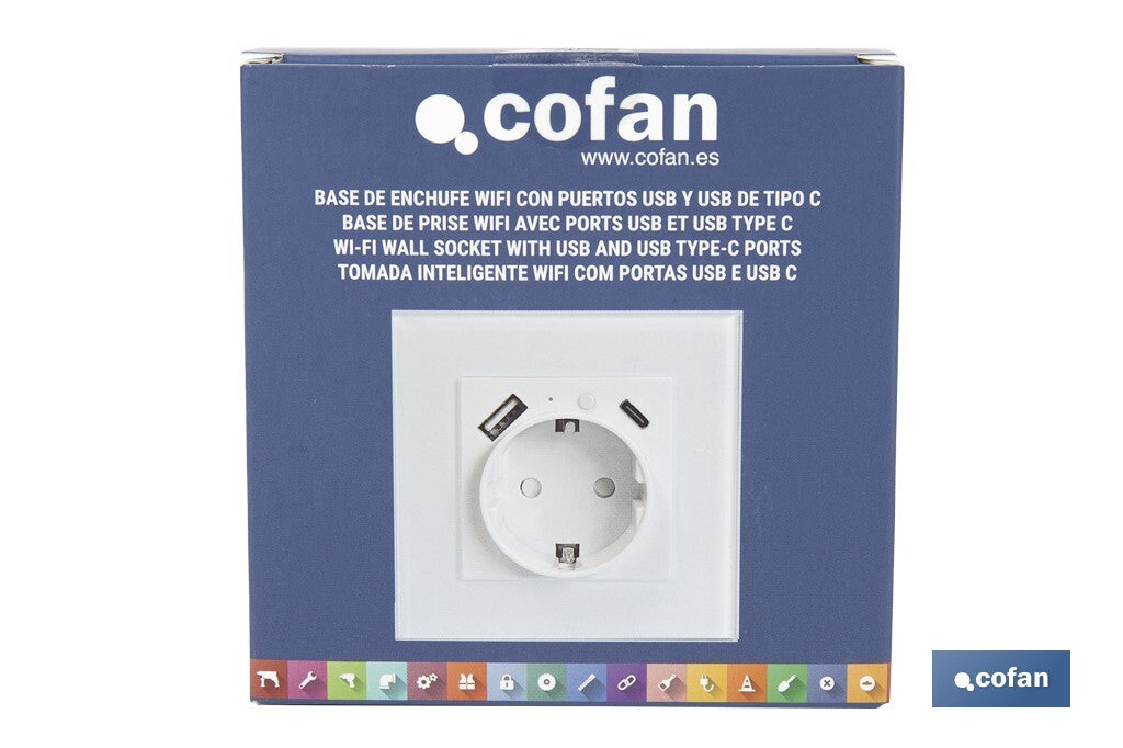 BASE ENCHUFE CON PUERTO USB Y TIPO C WIFI