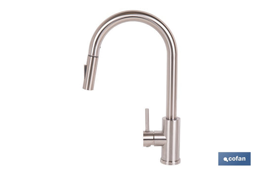 GRIFO DE COCINA DE ACERO INOX CON MANGUERA EXTENSIBLE Y 2 FUNCIONES 400 X 220 X 54 MM