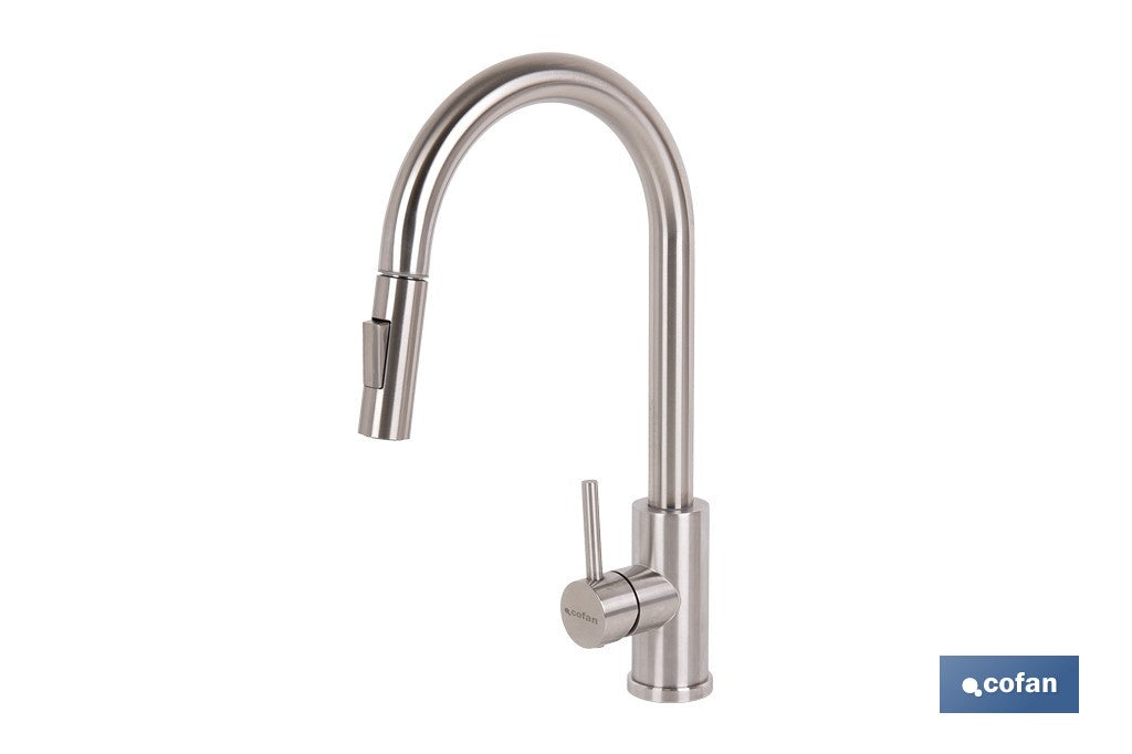 GRIFO DE COCINA DE ACERO INOX CON MANGUERA EXTENSIBLE Y 2 FUNCIONES 400 X 220 X 54 MM