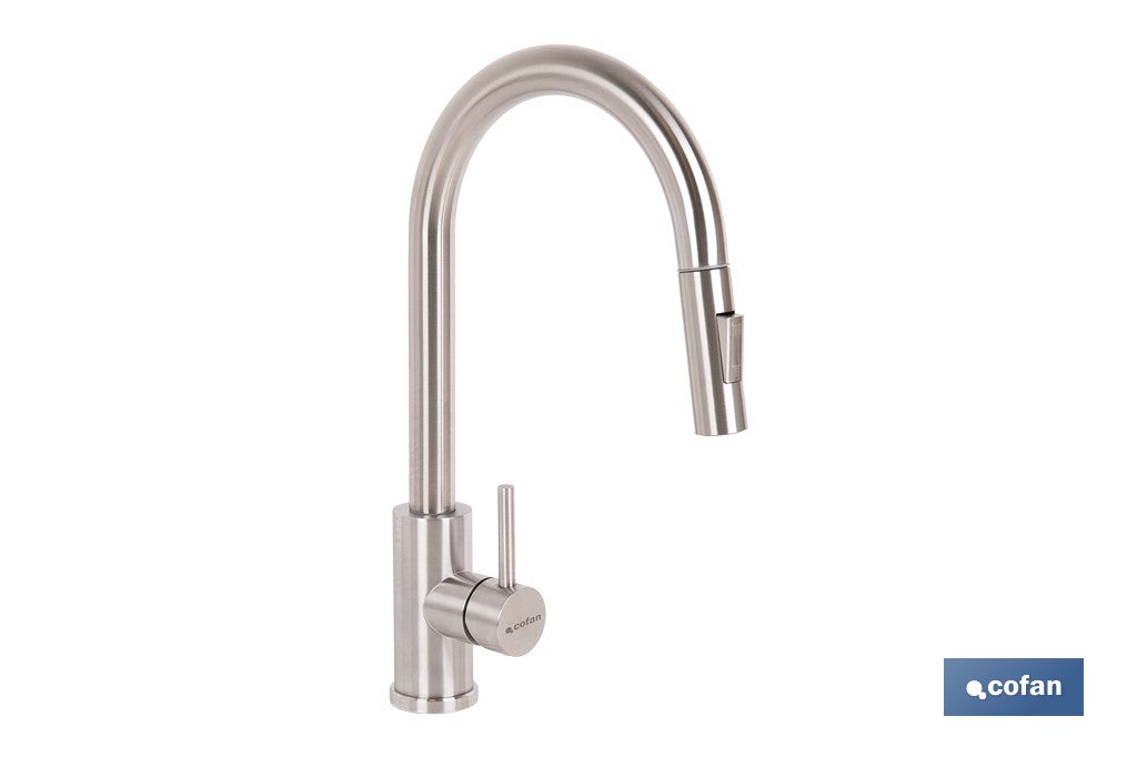 GRIFO DE COCINA DE ACERO INOX CON MANGUERA EXTENSIBLE Y 2 FUNCIONES 400 X 220 X 54 MM